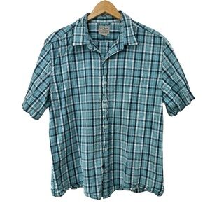 L.L. Bean Men’s Blue White Plaid Lightweight Short Sleeve, Large